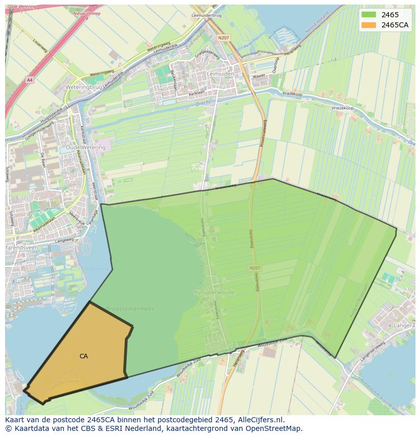 Afbeelding van het postcodegebied 2465 CA op de kaart.