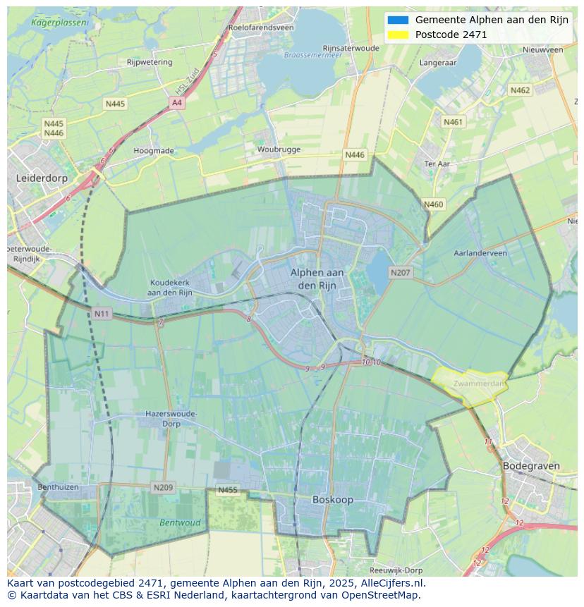 Afbeelding van het postcodegebied 2471 RW op de kaart.
