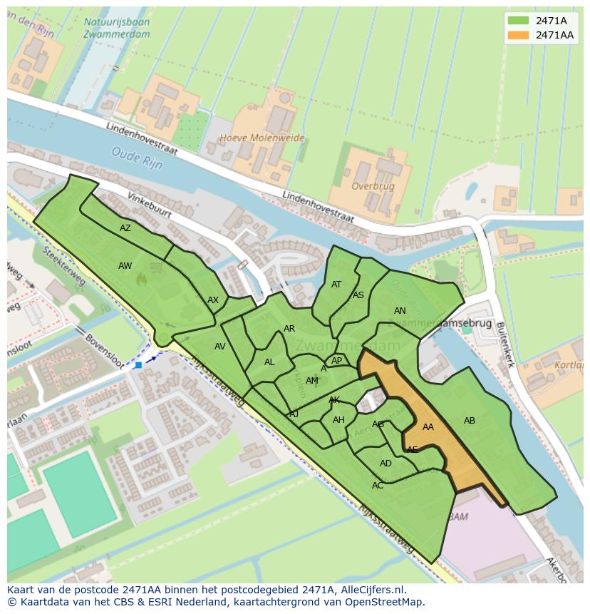Afbeelding van het postcodegebied 2471 AA op de kaart.