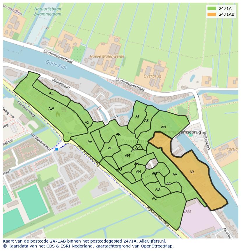 Afbeelding van het postcodegebied 2471 AB op de kaart.