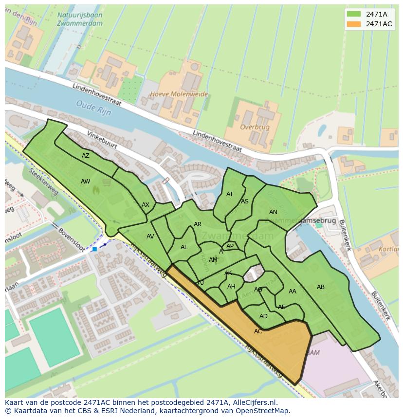 Afbeelding van het postcodegebied 2471 AC op de kaart.