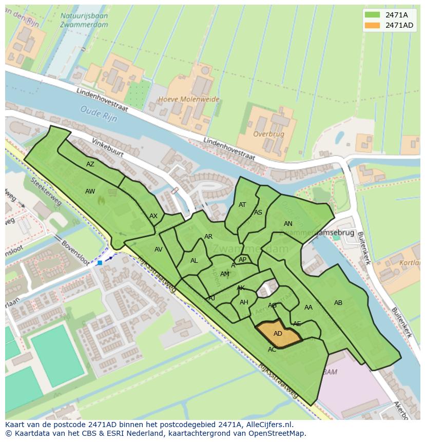 Afbeelding van het postcodegebied 2471 AD op de kaart.