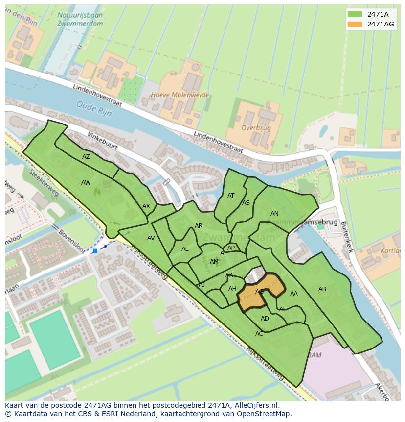 Afbeelding van het postcodegebied 2471 AG op de kaart.