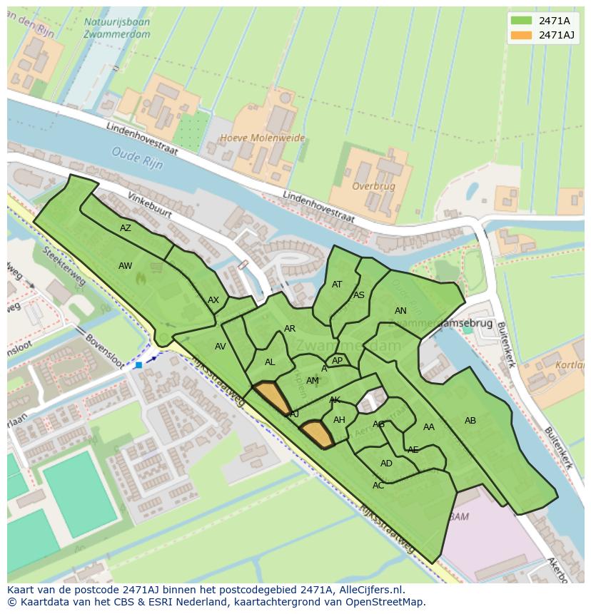 Afbeelding van het postcodegebied 2471 AJ op de kaart.