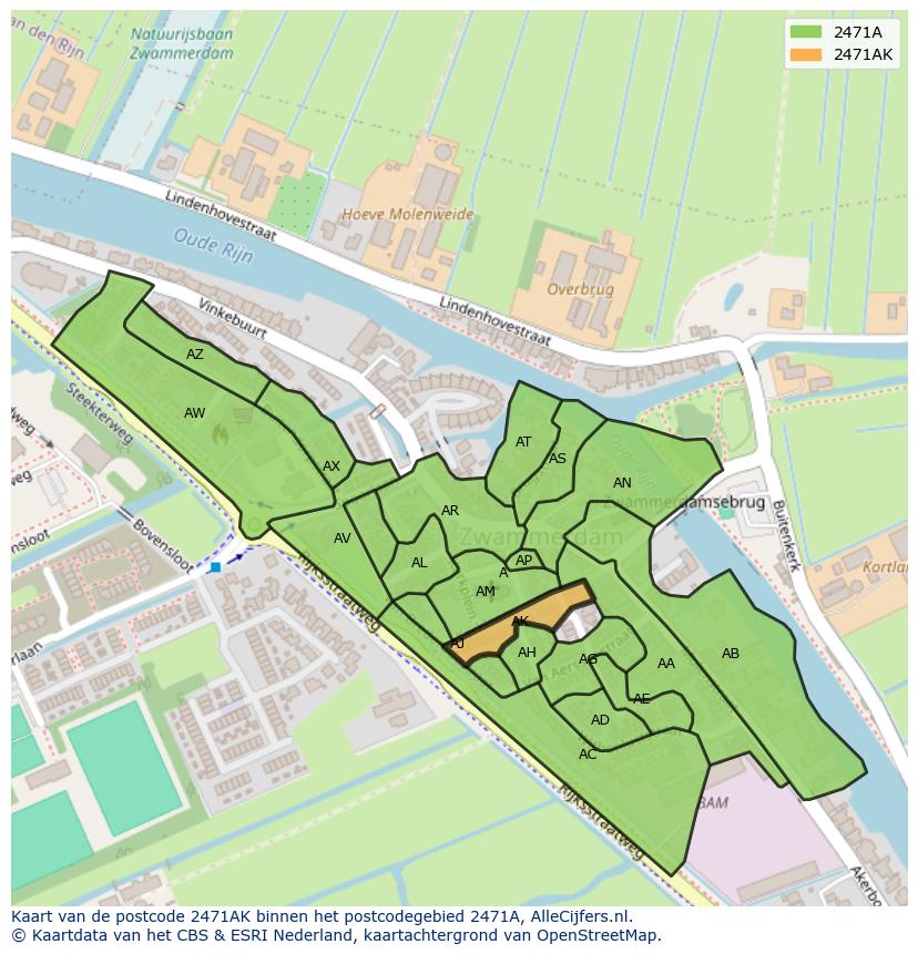 Afbeelding van het postcodegebied 2471 AK op de kaart.