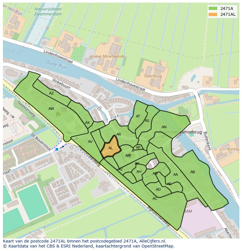Afbeelding van het postcodegebied 2471 AL op de kaart.