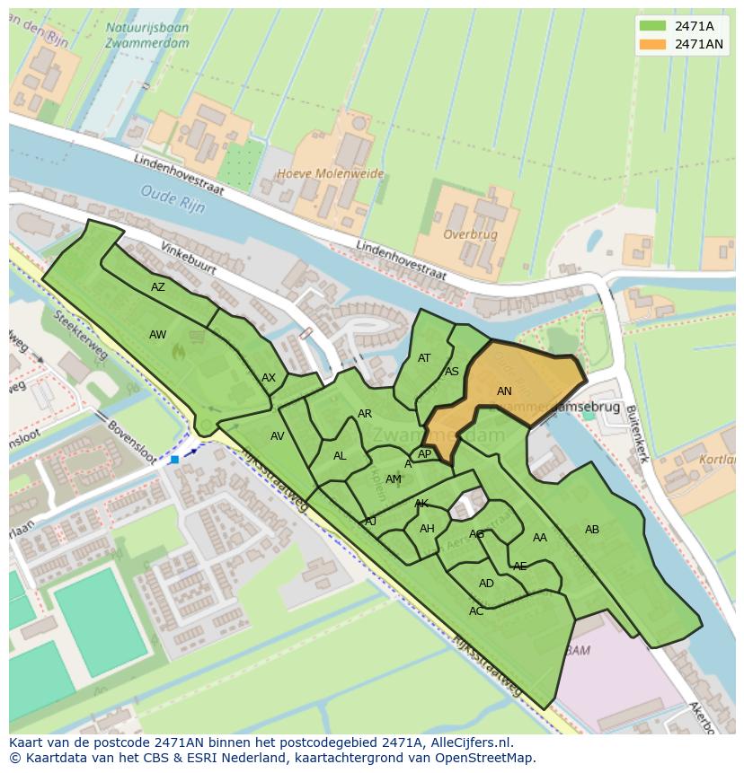 Afbeelding van het postcodegebied 2471 AN op de kaart.