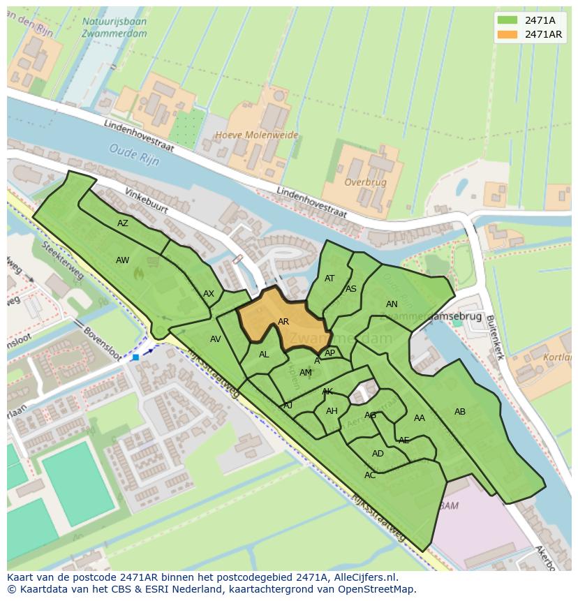 Afbeelding van het postcodegebied 2471 AR op de kaart.