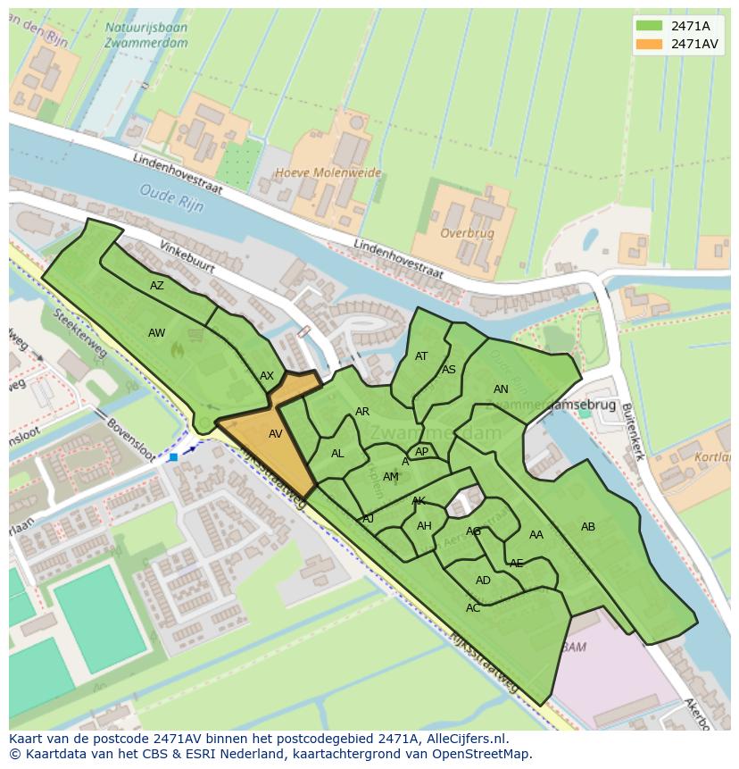 Afbeelding van het postcodegebied 2471 AV op de kaart.