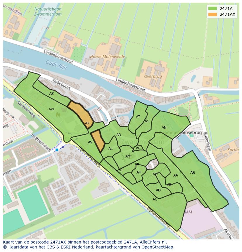 Afbeelding van het postcodegebied 2471 AX op de kaart.