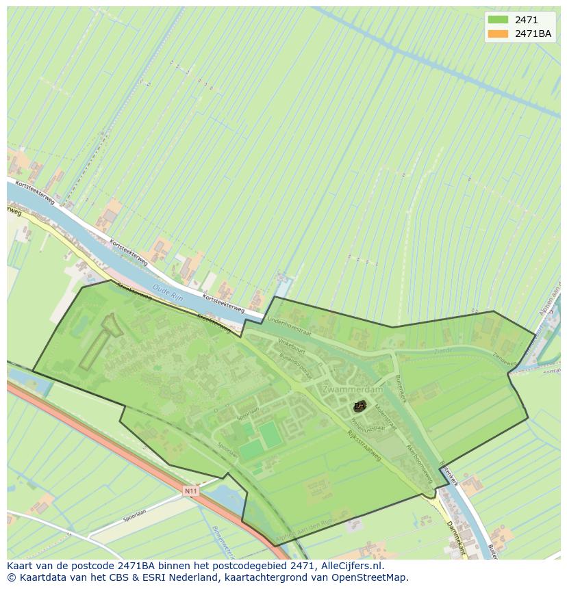 Afbeelding van het postcodegebied 2471 BA op de kaart.