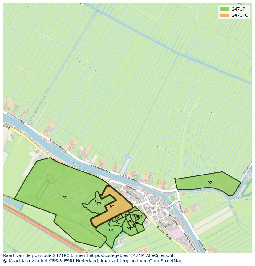 Afbeelding van het postcodegebied 2471 PC op de kaart.