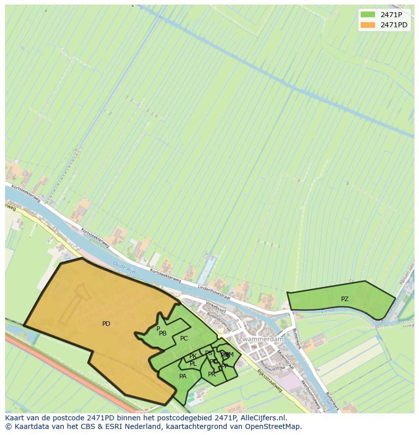 Afbeelding van het postcodegebied 2471 PD op de kaart.