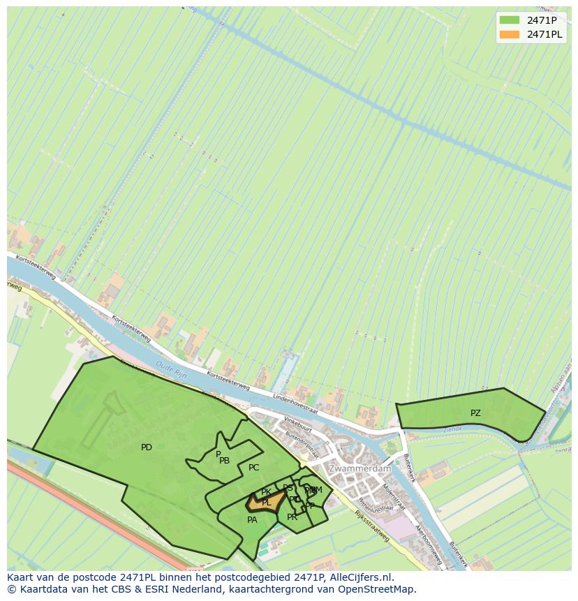 Afbeelding van het postcodegebied 2471 PL op de kaart.