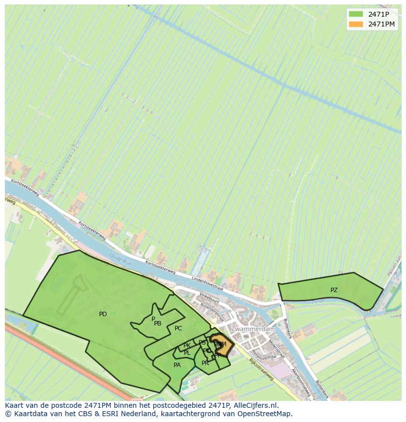 Afbeelding van het postcodegebied 2471 PM op de kaart.
