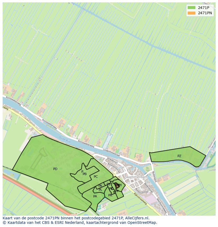 Afbeelding van het postcodegebied 2471 PN op de kaart.