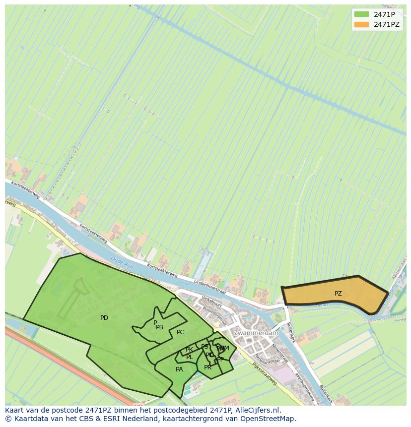 Afbeelding van het postcodegebied 2471 PZ op de kaart.