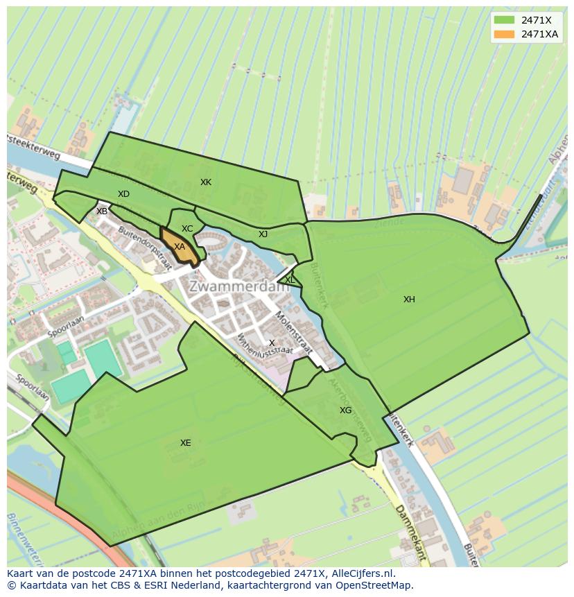 Afbeelding van het postcodegebied 2471 XA op de kaart.