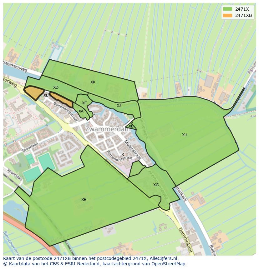 Afbeelding van het postcodegebied 2471 XB op de kaart.