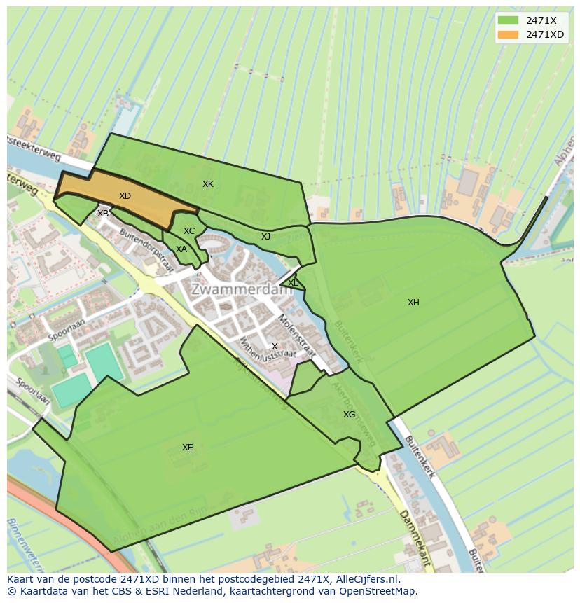 Afbeelding van het postcodegebied 2471 XD op de kaart.