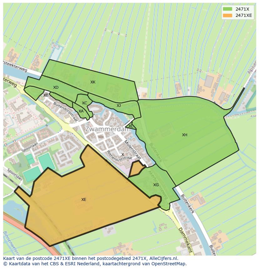Afbeelding van het postcodegebied 2471 XE op de kaart.
