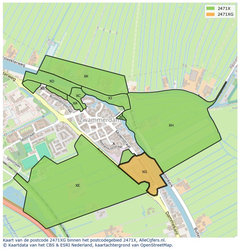 Afbeelding van het postcodegebied 2471 XG op de kaart.