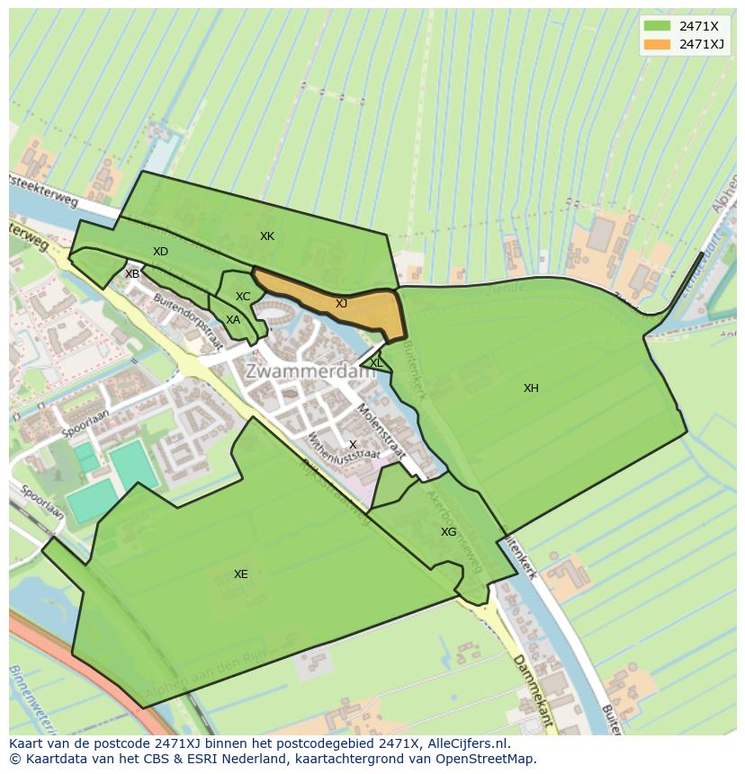 Afbeelding van het postcodegebied 2471 XJ op de kaart.