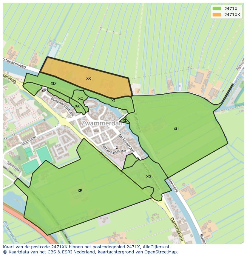 Afbeelding van het postcodegebied 2471 XK op de kaart.