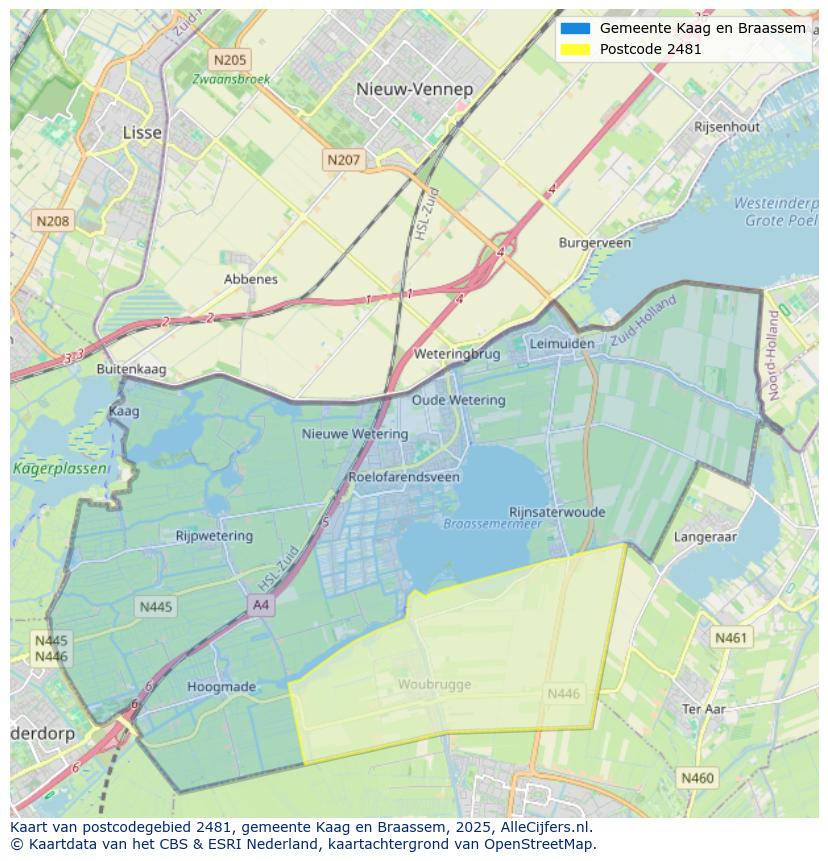 Afbeelding van het postcodegebied 2481 op de kaart.