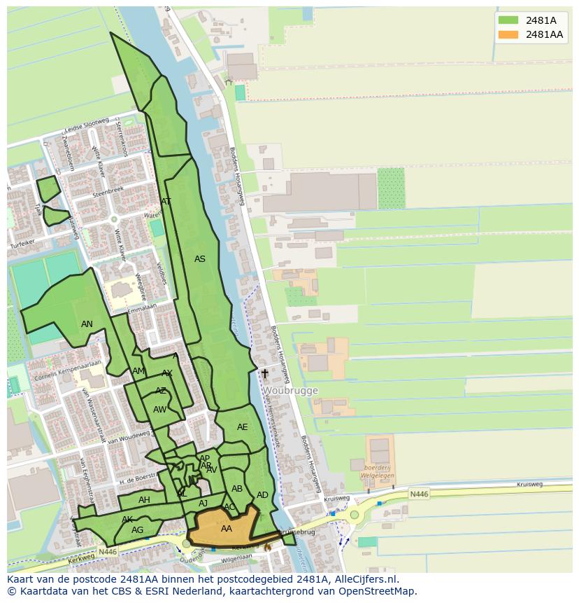 Afbeelding van het postcodegebied 2481 AA op de kaart.