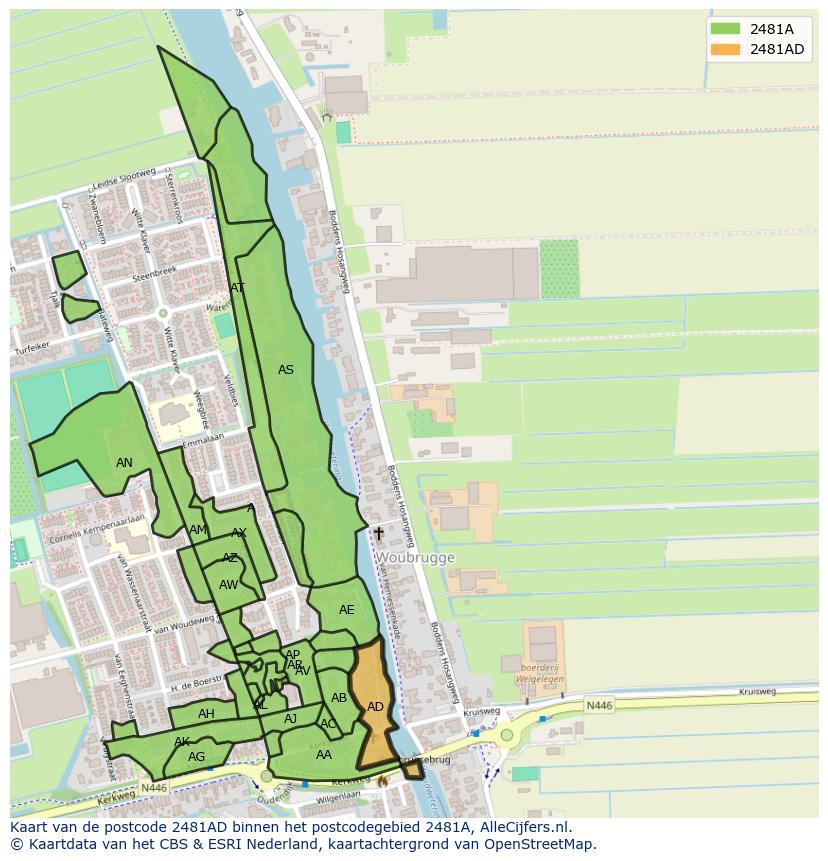 Afbeelding van het postcodegebied 2481 AD op de kaart.