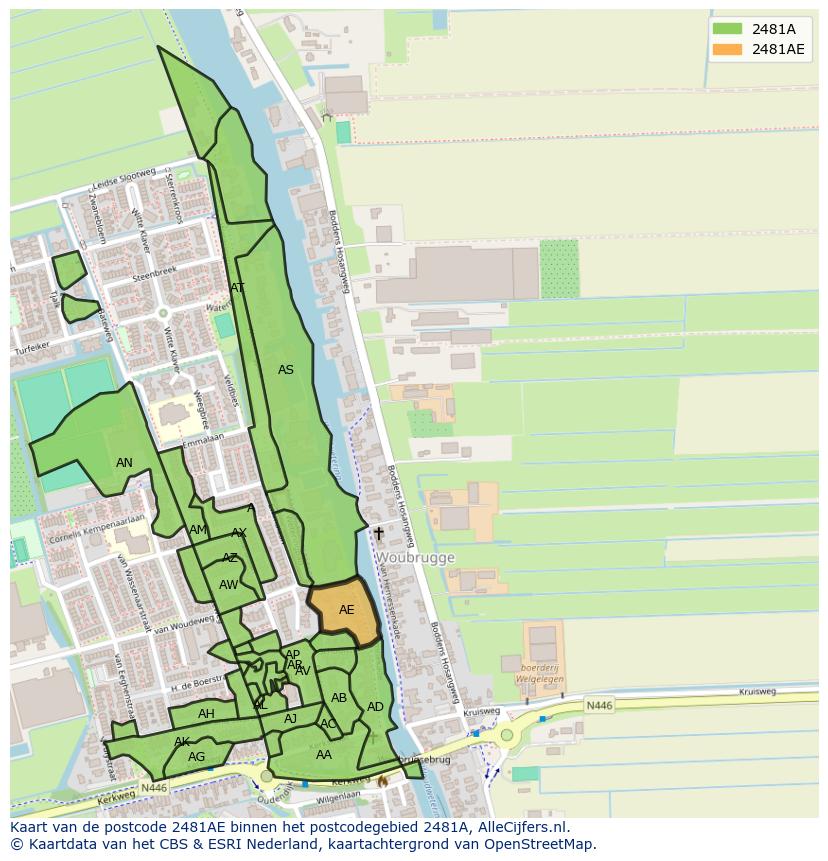 Afbeelding van het postcodegebied 2481 AE op de kaart.