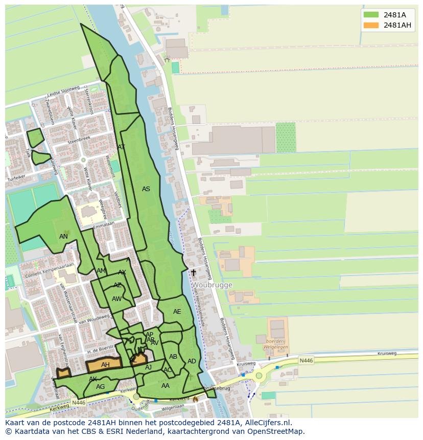 Afbeelding van het postcodegebied 2481 AH op de kaart.