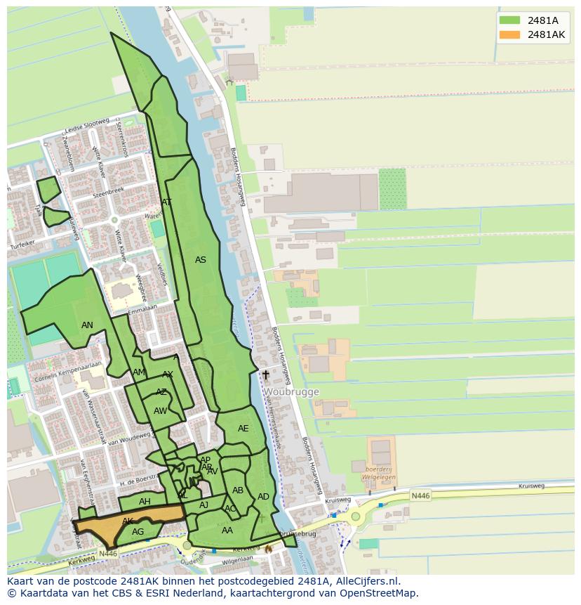 Afbeelding van het postcodegebied 2481 AK op de kaart.