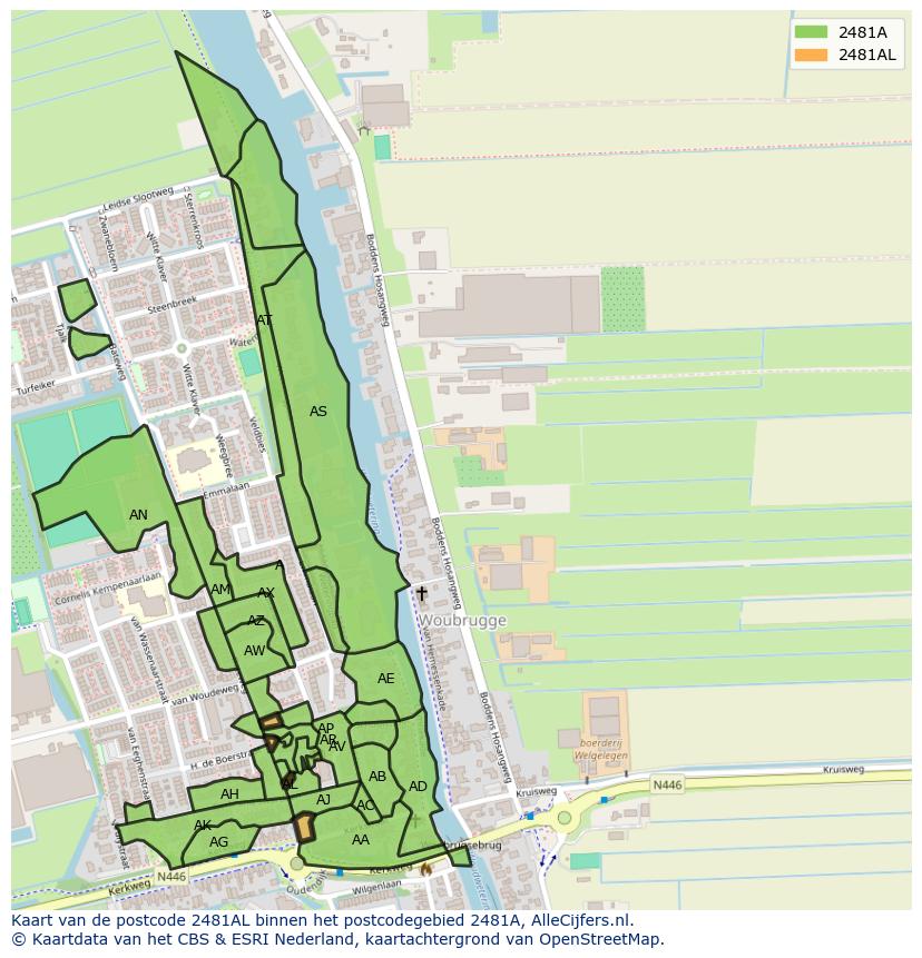 Afbeelding van het postcodegebied 2481 AL op de kaart.