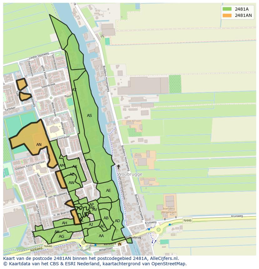 Afbeelding van het postcodegebied 2481 AN op de kaart.