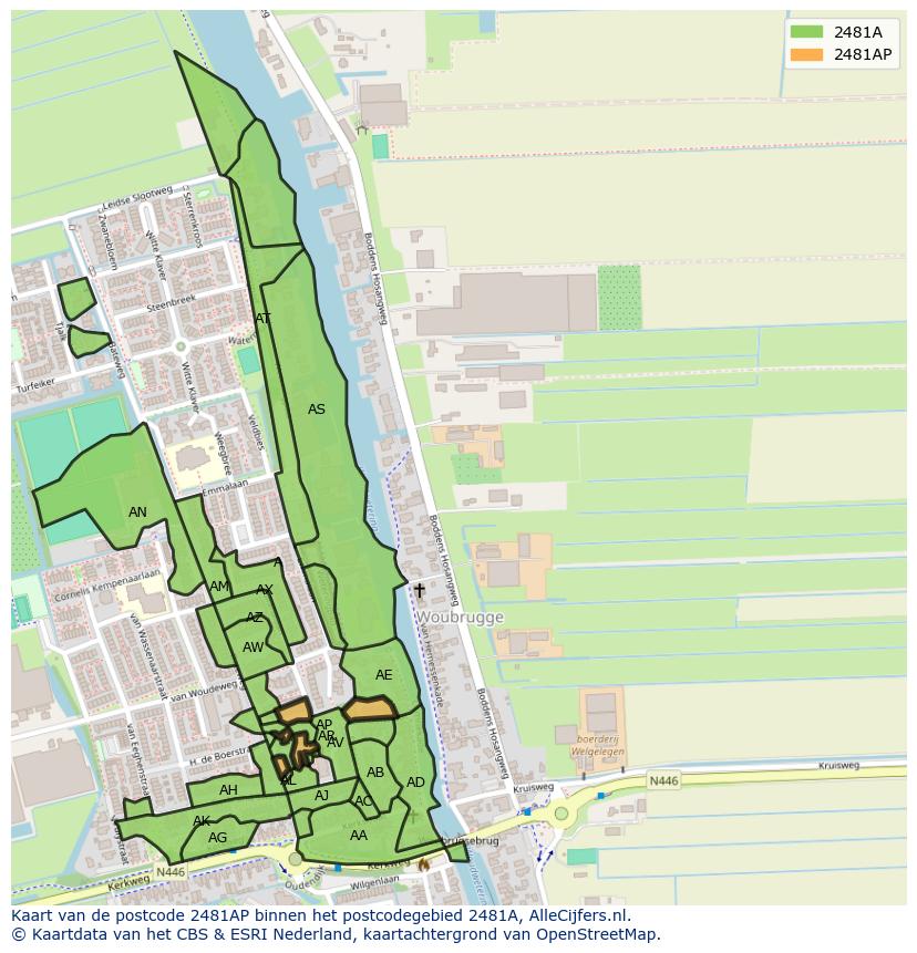 Afbeelding van het postcodegebied 2481 AP op de kaart.