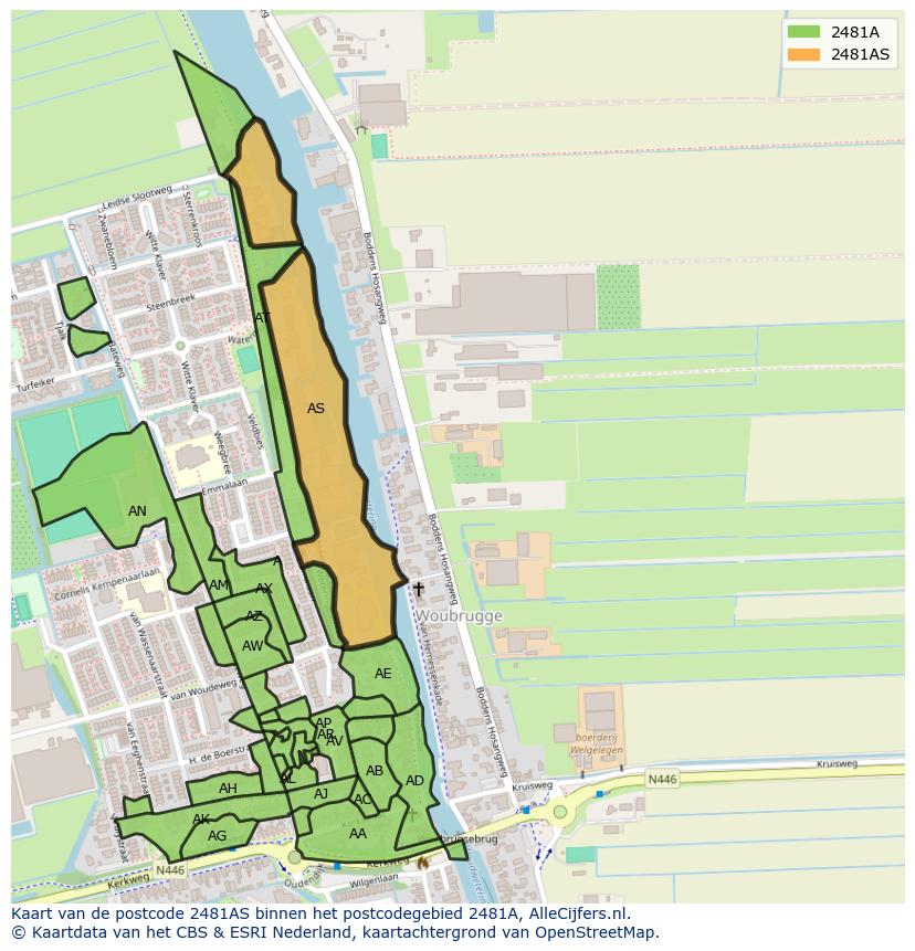 Afbeelding van het postcodegebied 2481 AS op de kaart.