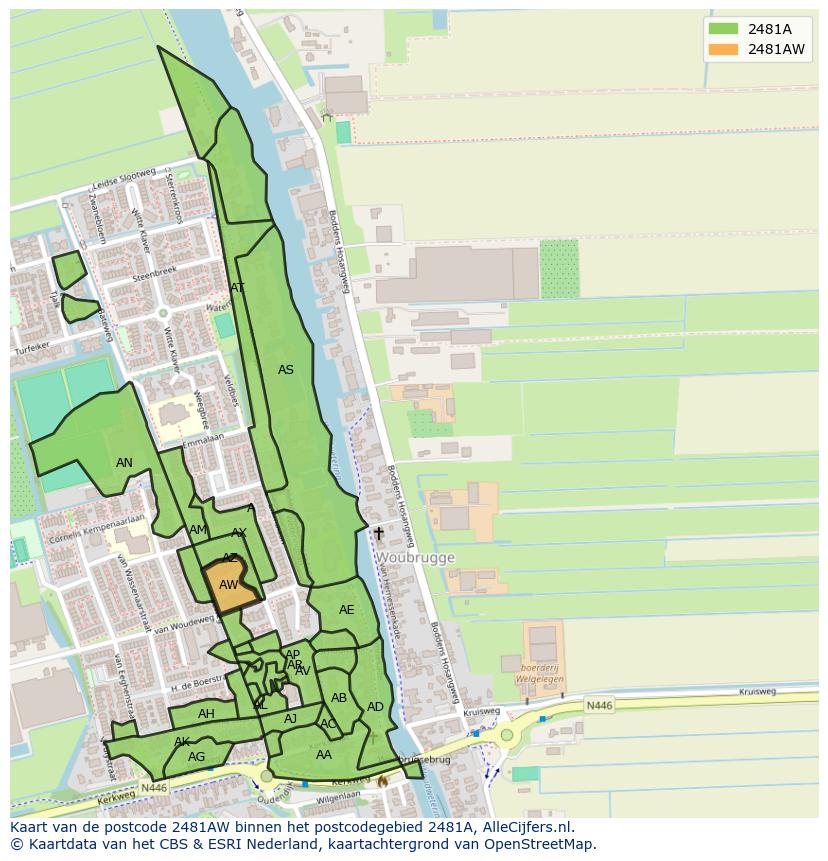 Afbeelding van het postcodegebied 2481 AW op de kaart.
