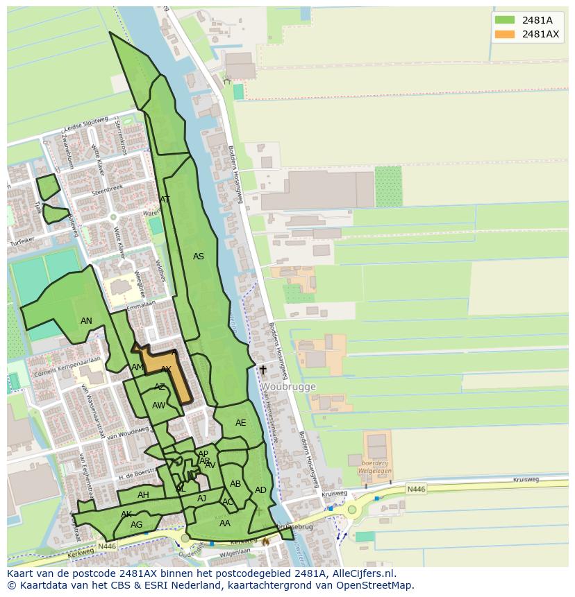 Afbeelding van het postcodegebied 2481 AX op de kaart.