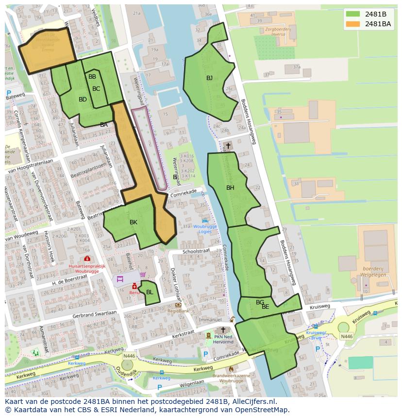 Afbeelding van het postcodegebied 2481 BA op de kaart.