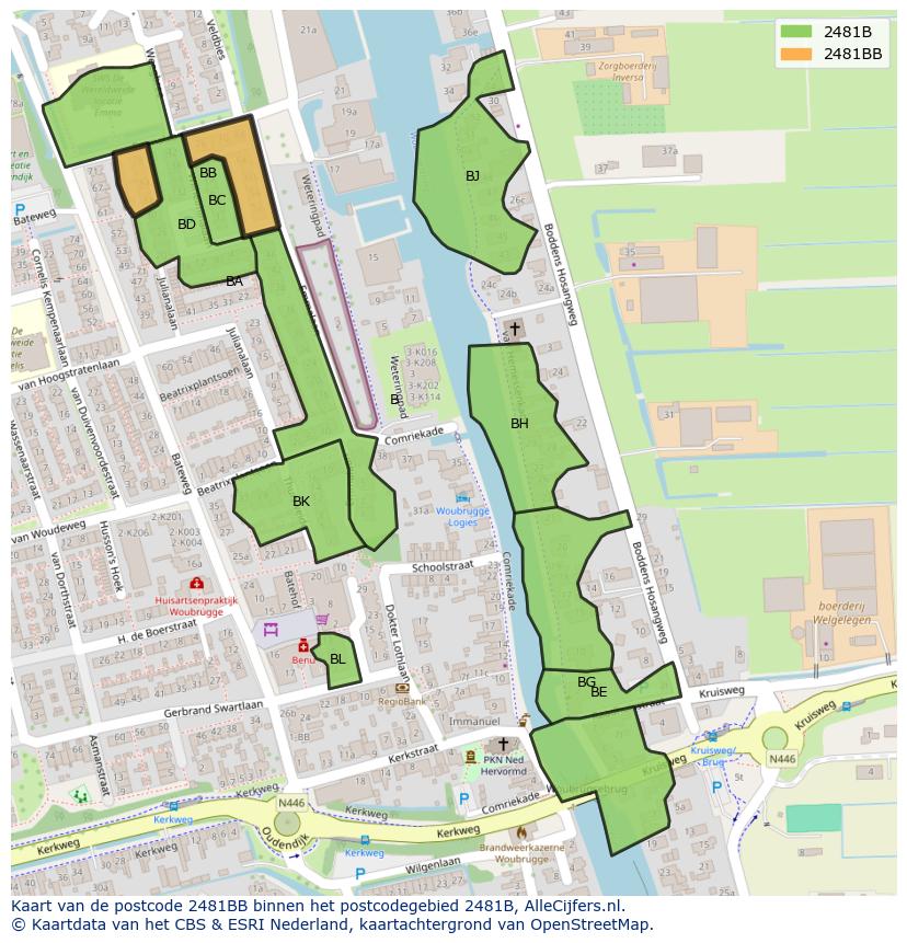 Afbeelding van het postcodegebied 2481 BB op de kaart.