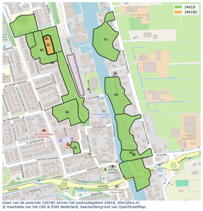 Afbeelding van het postcodegebied 2481 BC op de kaart.