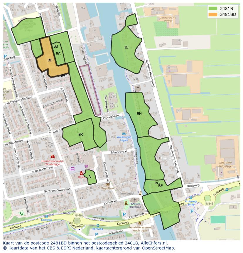 Afbeelding van het postcodegebied 2481 BD op de kaart.