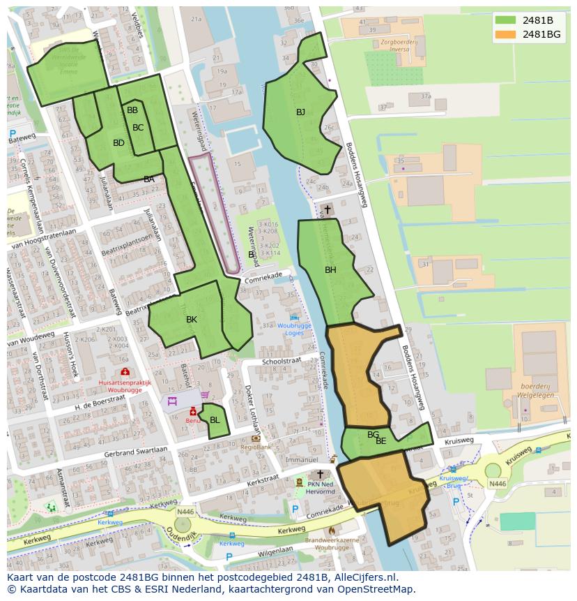 Afbeelding van het postcodegebied 2481 BG op de kaart.
