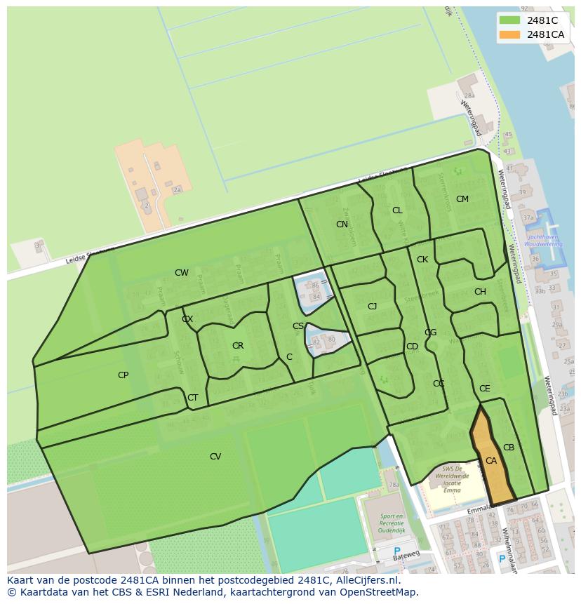 Afbeelding van het postcodegebied 2481 CA op de kaart.
