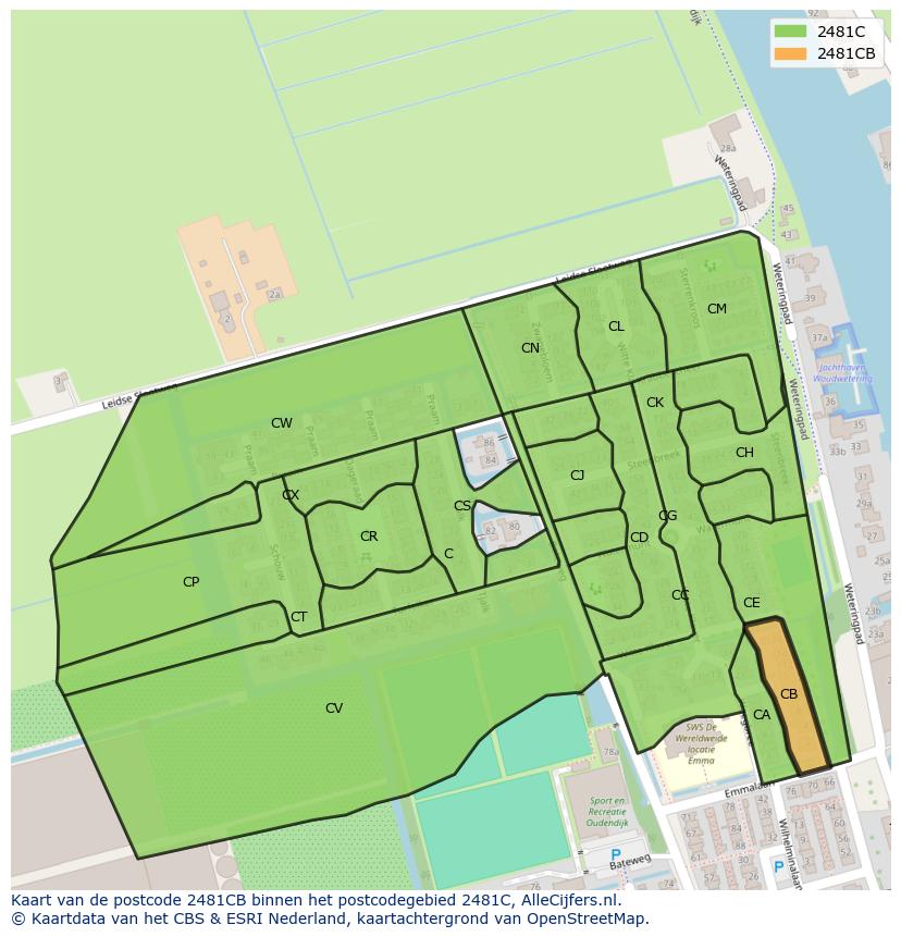 Afbeelding van het postcodegebied 2481 CB op de kaart.