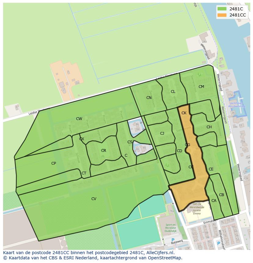 Afbeelding van het postcodegebied 2481 CC op de kaart.