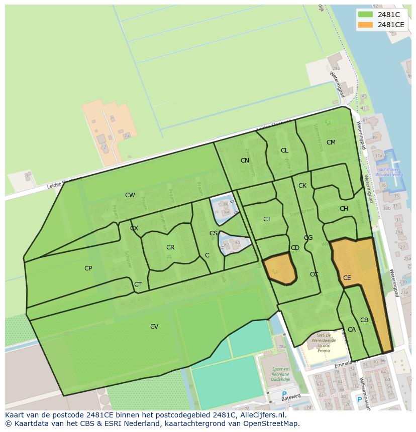 Afbeelding van het postcodegebied 2481 CE op de kaart.