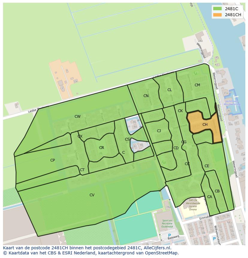 Afbeelding van het postcodegebied 2481 CH op de kaart.
